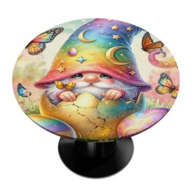 Imagem de hongjinglin Toalha de mesa redonda com borda elástica de Páscoa, toalha de mesa redonda limpável para ambientes internos e externos, pátio, jantar, cozinha, festival, decoração para mesas de 114 a 127