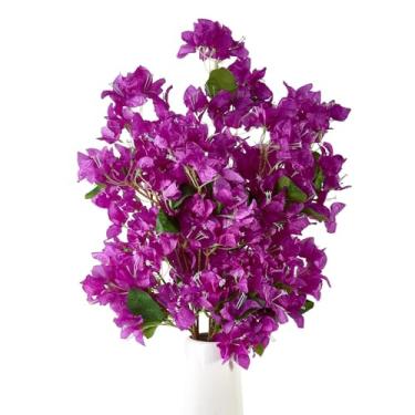 Imagem de Flores artificiais de buganvílias de seda de 76 cm, resistente a UV, pacote com 24 peças, 72 ramos, hastes de flores falsas, videiras falsas de buganvílias, uso para casamento, varanda, casa, festa e