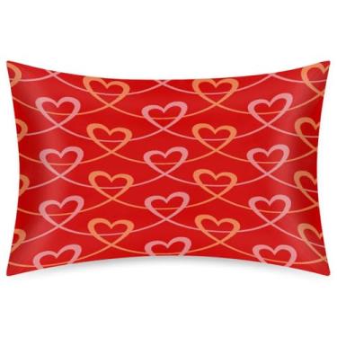 Imagem de Fronha Queen Size de cetim de seda para cabelo e pele, capa de almofada macia com estampa de coração, amor, vermelho, com fecho de envelope para dormir, mulheres, homens, crianças, 50 x 76 cm, 1 peça