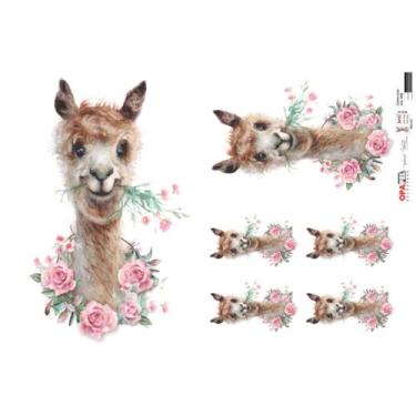 Imagem de Papel de Seda para Decoupage Opapel 30 x 45 cm - 2566 - Lhama e Rosas