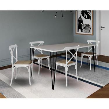 Imagem de Conjunto de Mesa Elen Retangular Tampo de Madeira 150x90cm Branco com 