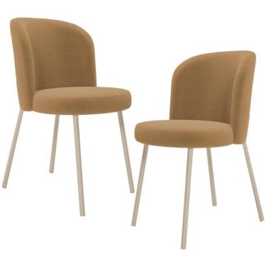 Imagem de Kit 02 Cadeiras Para Sala De Jantar Cozinha Estofada Gavi Arena L02 Bouclê Mostarda - Lyam Decor