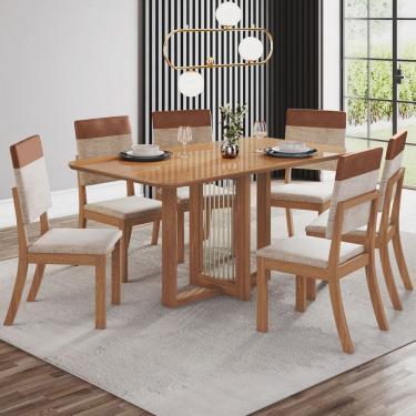 Imagem de Mesa de Jantar 6 Lugares Natalí com Vidro Natural/Corano/CaraMarromo/Creme - Henn