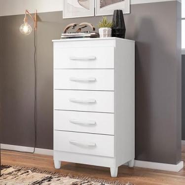 Imagem de Cômoda Quarto Esmeralda com 5 Gavetas  - Albatroz, Branco/Branco-Titan
