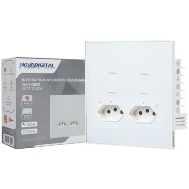 Imagem de Interruptor Inteligente Zigbee Novadigital 4 Teclas Botões Soft Touch 2 Tomadas 10A Quartzo Compatível Com Tuya Smart Life Alexa Google 110V 220V Bivolt 4x4 Branco