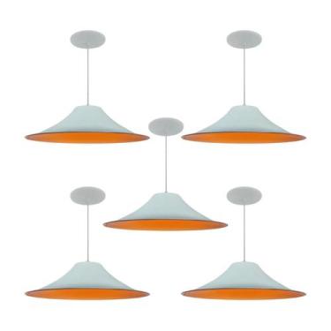Imagem de Kit 5 Luminária Pendente Chapéu Chinês Com Interior Laranja Com Fiação