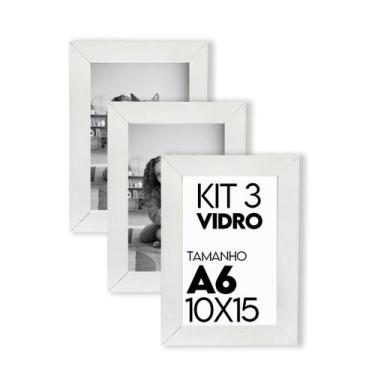 Imagem de Kit 3 Porta retratos Moldura Madeira Fotos 10x15 Vidro - Outlet Dos Es
