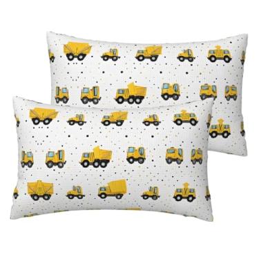 Imagem de Tractor Farming - Conjunto de 2 fronhas de linho de imitação macia, respiráveis e reversíveis para cama e sofá, decoração com zíper oculto