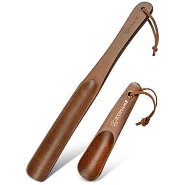 Imagem de ZOMAKE Chifre de sapato de madeira, alça longa de madeira para idosos, homens e mulheres, 35 cm, ajudante de colher de sapato pequeno de viagem para crianças 14,5 cm, Marrom claro