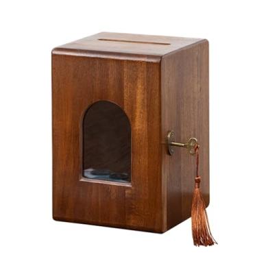 Imagem de Pote de madeira de nogueira, cofrinho vintage com acesso a chave para guardar dinheiro e moedas para crianças