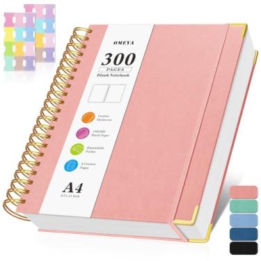 Imagem de Caderno espiral em branco: Caderno de esboço 21,6 cm x 28 cm, caderno de esboço de capa dura, caderno de couro sem forro de 300 páginas para mulheres e homens, diário de papel grosso de 100 GSM