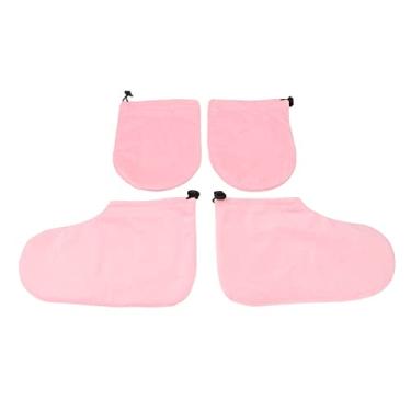 Imagem de Cryfokt Luvas de Cera de Parafina de Tecido de Fiapos para Mulheres - Absorção de Umidade Pele - Portátil DIY Home Beauty Spa 1 par de Luvas 1 par de Botas