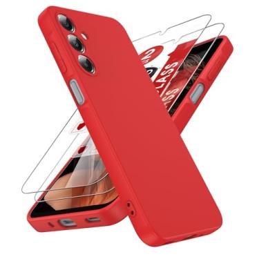 Imagem de LeYi Capa para celular Samsung Galaxy-A16-5G: Capa para Samsung A16 com 2 peças, forro de microfibra antiarranhões, capa protetora à prova de choque para Galaxy A16 5G, vermelha