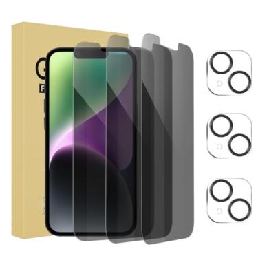 Imagem de Pacote com 3 protetores de tela de privacidade para iPhone 14 Plus [6,7 polegadas] + pacote com 3 protetores de lente de câmera antiespião, película de vidro temperado privada, compatível com capas