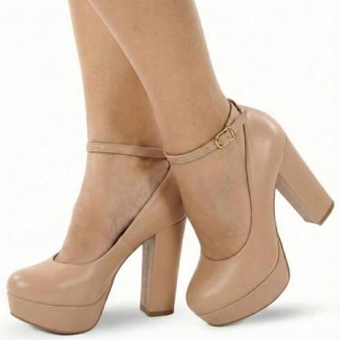 Imagem de Sapato Boneca Re&Ton Meia Pata Salto Grosso MP13, Nude, 35
