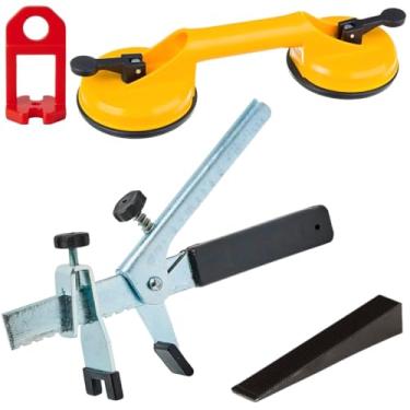 Imagem de Ventosa Dupla Para Vidro Mármore Metal Piso + Nivelador 100 Un + Cunha Plástica 50 Un + Alicate de Aço