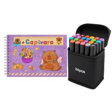 Imagem de Kit de Desenho Capivara A5 + Canetinhas 24 Cores | Caderno 180g