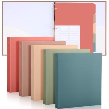 Imagem de Ctosree 5 conjuntos de fichários resistentes de 3 anéis de 2,5 cm com 2 bolsos com 5 divisórias de 21 x 28 cm de filme plástico e etiquetas de pasta de arquivo para papel tamanho carta escritório