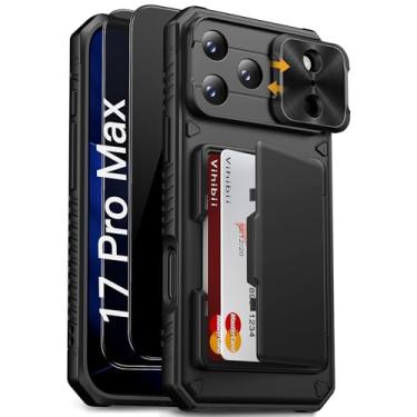 Imagem de Vihibii Capa para iPhone 17 Pro Max com [2 protetores de tela de privacidade], suporte de cartão embutido (4 cartões), [bloqueio RFID] e capa de câmera deslizante e películas de vidro temperado, capa