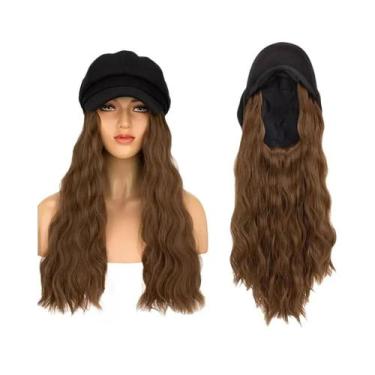 Imagem de Boné Newsboy Preto Com Extensões De Cabelo Bob, Peruca Sintética Cache