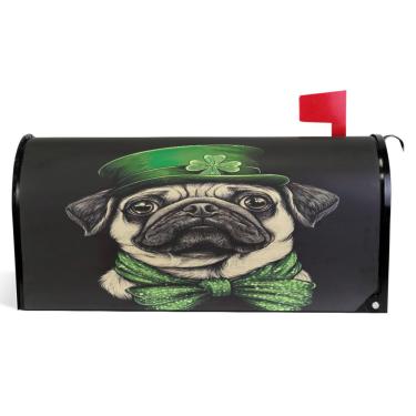 Imagem de TSENQUE Linda arte de cachorro pug vívido capas decorativas caixa de correio magnética outono caixa de correio vinil férias à prova de intempéries decoração de caixa de correio tamanho padrão 52,6 x