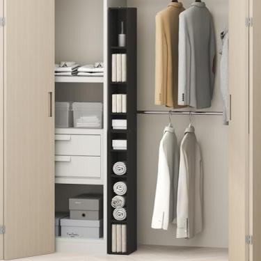 Imagem de Furinno Fulda Organizadores de armário e armazenamento de 8 camadas, prateleira aberta, organizador de armazenamento, 15 cm de largura, para armário, quarto, madeira preta