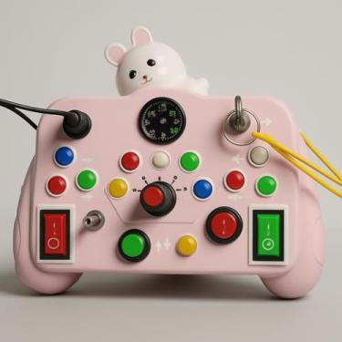 Imagem de Brinquedo Sensorial Interativo Montessori com Luz LED, Rosa, Manual e Eletrônico com e Luzes Coloridas Alimentado por 2 Pilhas (Pilhas não Inclusas) para Crianças 2 Anos ou Mais (Pink)