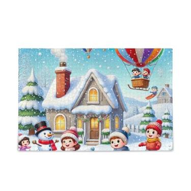 Imagem de Quebra-cabeças de balões de ar quente de Natal, atividades familiares divertidas, tamanho final 75 x 50 cm