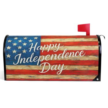 Imagem de TSENQUE Independent Day American USA Capas de caixa de correio decorativas magnéticas outono caixa de correio vinil à prova de intempéries decoração de caixa de correio de férias tamanho grande 64,5 x
