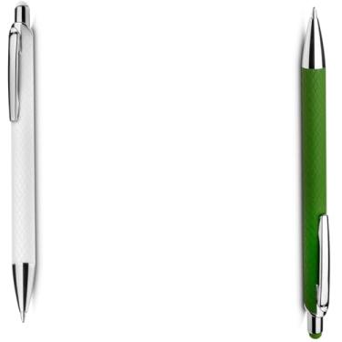 Imagem de Caneta Esferográfica Executiva em Alumínio Reciclável, Escrita Azul, Ponta Touch, Corpo Cilíndrico, Acabamento Fosco, Refil Parker, 14cm (Branco e Verde)