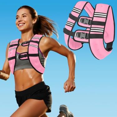 Imagem de Colete ponderado rosa com duas alças de ajuste para homens e mulheres, 3,6 kg/5,4 kg/7,3 kg/9,1 kg, colete de peso com listras refletivas para treino, treinamento de força, corrida, fitness