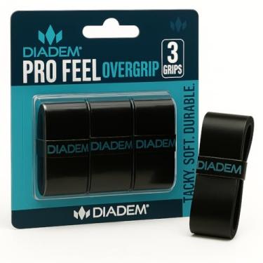 Imagem de Diadem Pro Feel Overgrip | Pacote com 3 | Fita ultrafina de 0,6 mm para tênis e pickleball – Amortecimento superior, absorção de umidade e aderência de longa duração (preto)