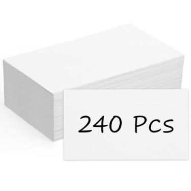 Imagem de 240 cartões de visita em branco, cartões pequenos em branco de 5 x 9 cm, cartolina branca grossa de 350 g/m2 para jogos de convite de índice de estudo de negócios