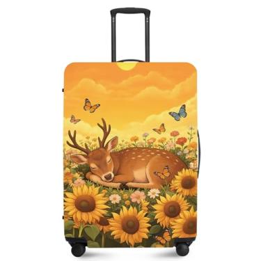 Imagem de FOREVER QUEEN Capa protetora de mala com flor de primavera, antiarranhões, capa de bolsa elástica, lavável e durável em poliéster, Veado - Girassol, XL(fits 32-34Inch suitcase), Flor
