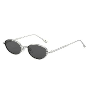 Imagem de Óculos de Sol UV400 - Oval Metálico com Lentes Degradê Azul Estilo Punk para Homens e Mulheres, Ideal para Esportes ao Ar Livre, Corrida e Ciclismo, Cinza Prateado