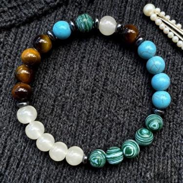 Imagem de Pulseiras elásticas com contas para mulheres malaquita olho de tigre para cura calma, feita à mão, contas de cristal natural joias, One Size, Pedra, Sem Pedra Preciosa