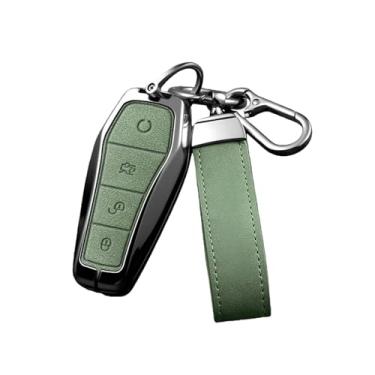 Imagem de Capa de couro para chave de carro, liga de zinco, compatível com byd song pro tang dm qin plus max yuan atto 3 han ev golfinho protetor(Green chain)
