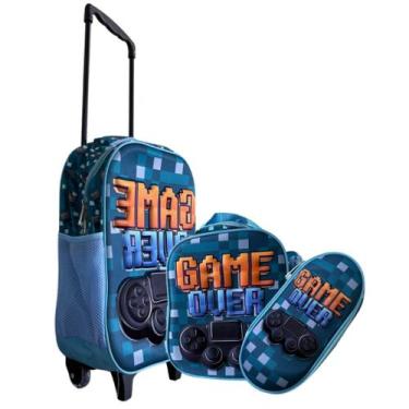 Imagem de Kit Mochila Escolar Lancheira Estojo Rodinhas 3d Game Over - FuturoFem