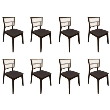 Imagem de Kit 8 Cadeiras De Jantar Tela Premium Madeira Maciça Manuela Marrom Veludo Castanho