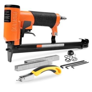 Imagem de KAMSIN KNL8016S Grampeador de estofamento serial pneumático calibre 21 com carregador longo estendido, grampos de coroa de 1/5.1 cm, comprimento da perna de 1/10.2 cm a 5/20.3 cm, pistola de grampo de