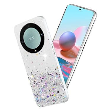 Imagem de Yarxiawin Capa de telefone para Honor Magic 5 Lite, design brilhante com glitter para Honor Magic 5 Lite, capa fina de silicone transparente macia estética rosa fofa para mulheres e meninas