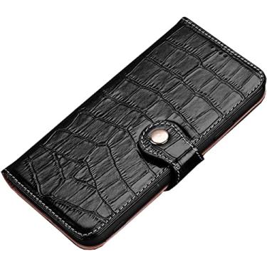 Imagem de ZEDEVB Bolsa flip para Apple iPhone 14 Plus 6,7 polegadas, couro genuíno textura de crocodilo capa de telefone com suporte de cartão (cor: preto)