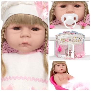 Imagem de Bebê Reborn De Silicone Menina Loira Linda Com Kit 20 Itens - Cegonha 