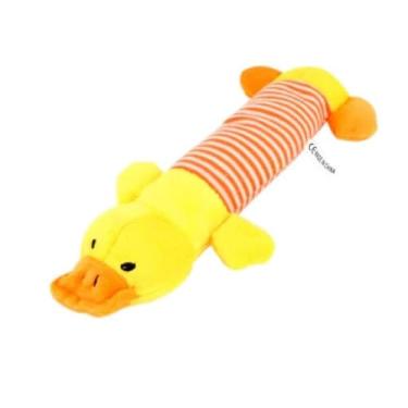 Imagem de Brinquedo de Pelúcia Mordedor Interativo para Cães Som Durável De Desenho Animado(Patinho Listrado Amarelo)