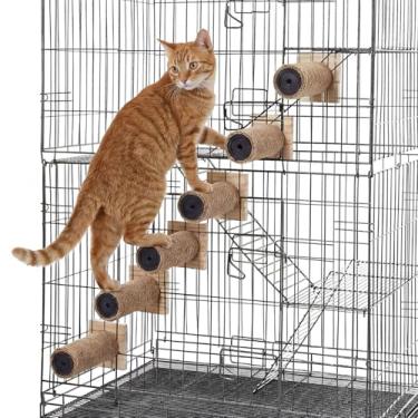Imagem de AceOrbit 6 degraus de escalada para gatos arranhando degraus e poleiros de sisal, gaiola de cânhamo, prateleira interna de escada de madeira com parafusos de instalação (cilíndricos)