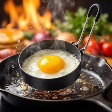 Imagem de 1 anel de ovo de aço inoxidável, molde de ovo frito redondo antiaderente com alça antiqueimadura, máquina profissional de panquecas e omeletes para cozinhar na grelha, utensílio de cozinha presente