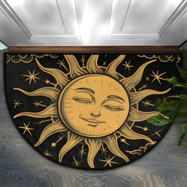 Imagem de Pardick Boho Sun Tapete de porta meio redondo, antiderrapante, bem-vindo, para entrada interna, semicírculo, capacho lavável, banheiro, cozinha, tapete de chão para garagem, pátio, lareira