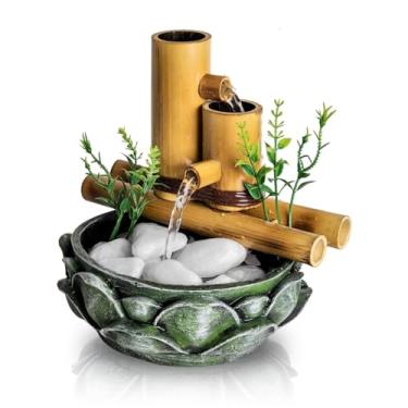 Imagem de Fonte de Água Cascata 2 Quedas – Bambu com Flor de Lotus, Decorativa para Sala, Escritório e Ambientes Zen (2 Quedas)