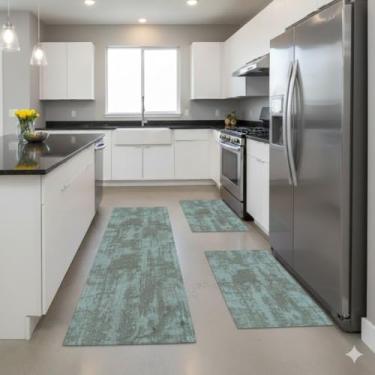 Imagem de Kit de Tapetes para Cozinha, 3 Peças, Tecido Rústico de Algodão, Tear Mineiro, Base Antiderrapante Emborrachada, 2 Tapetes 40x75cm e 1 Passadeira 40x144cm, Retangular (DESBOTADO)