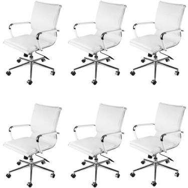 Imagem de Kit 6 Cadeiras para Escritório Diretor Design Italiano Estofada em Sintético 3304 Branco